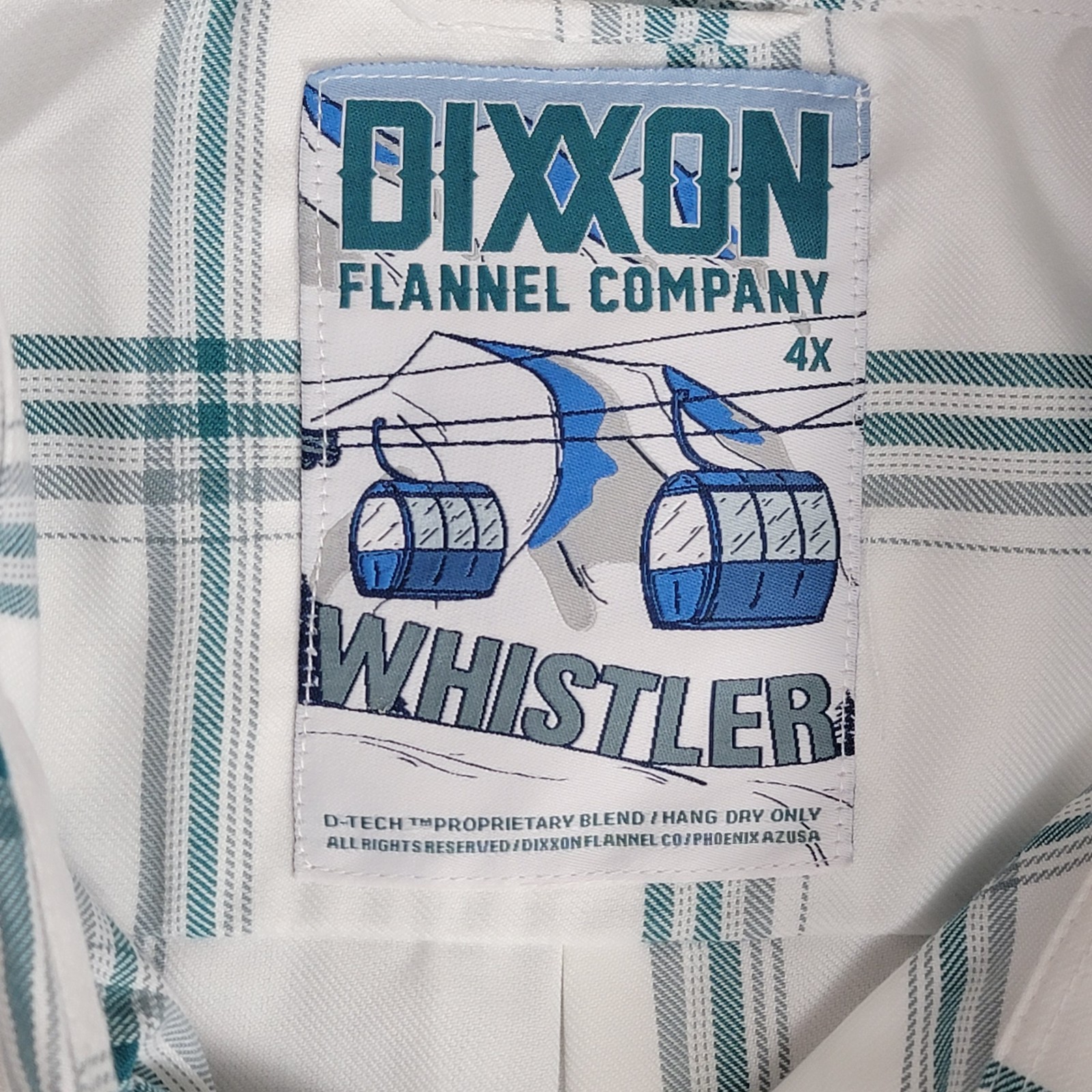 Dixxon Flannel Co “Whistler” Button Up Shirt 4X NWT White Teal Plaid D-Tech