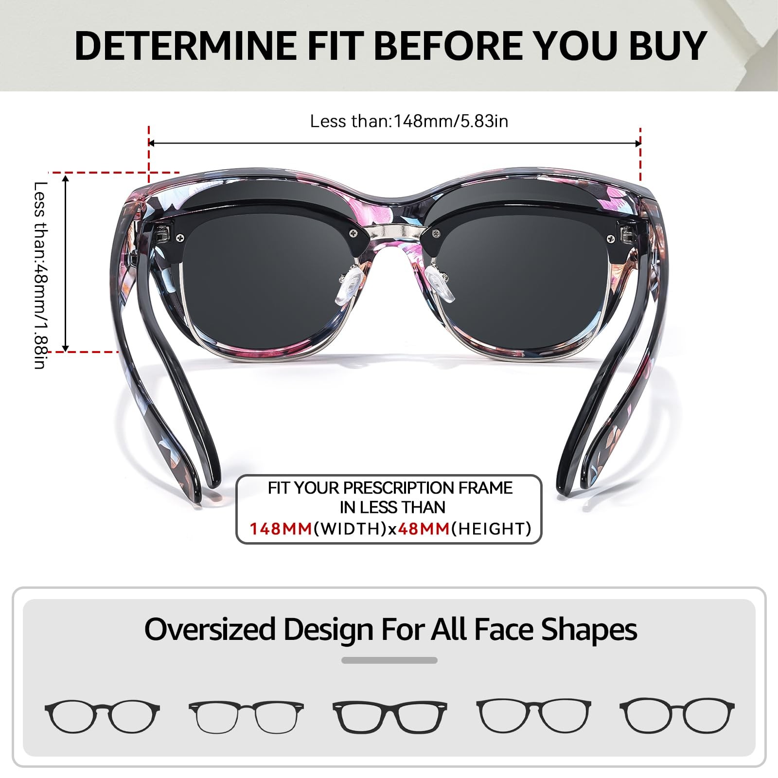 TJUTR Polarized Fit Over Sunglasses for Women, Trendy Medium, A1 Floral/Grey