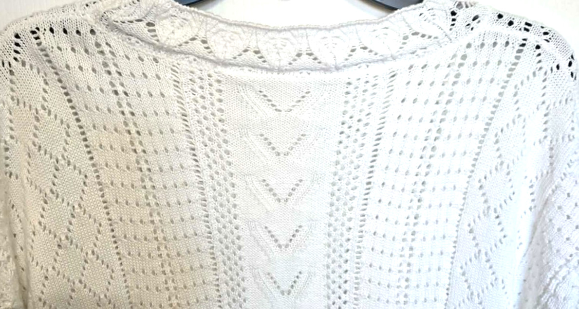 Y2K Open Weave White S Sweater Oversized Boho Flowy Crochet Textured Lace C100