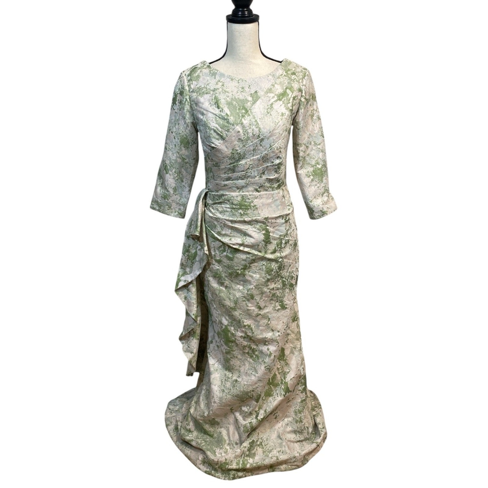 NWT Elegant Mother of the Bride Jacquard 3/4 Sleeve Formal Evening Gown Green 4