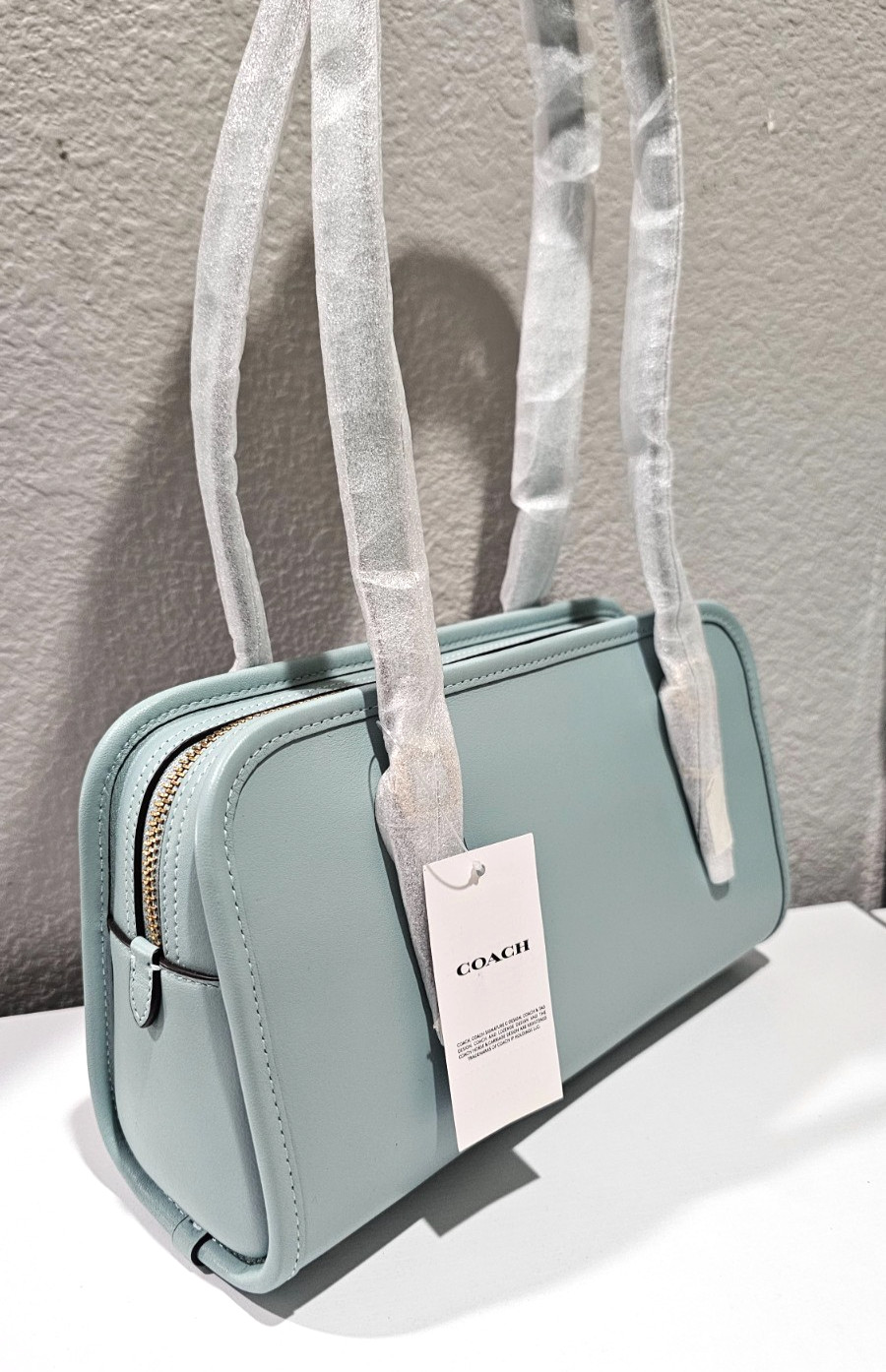 COACH NWT CM565 Swing Zip 25 Shoulder Bag LIGHT BLUE Glovetanned Leather