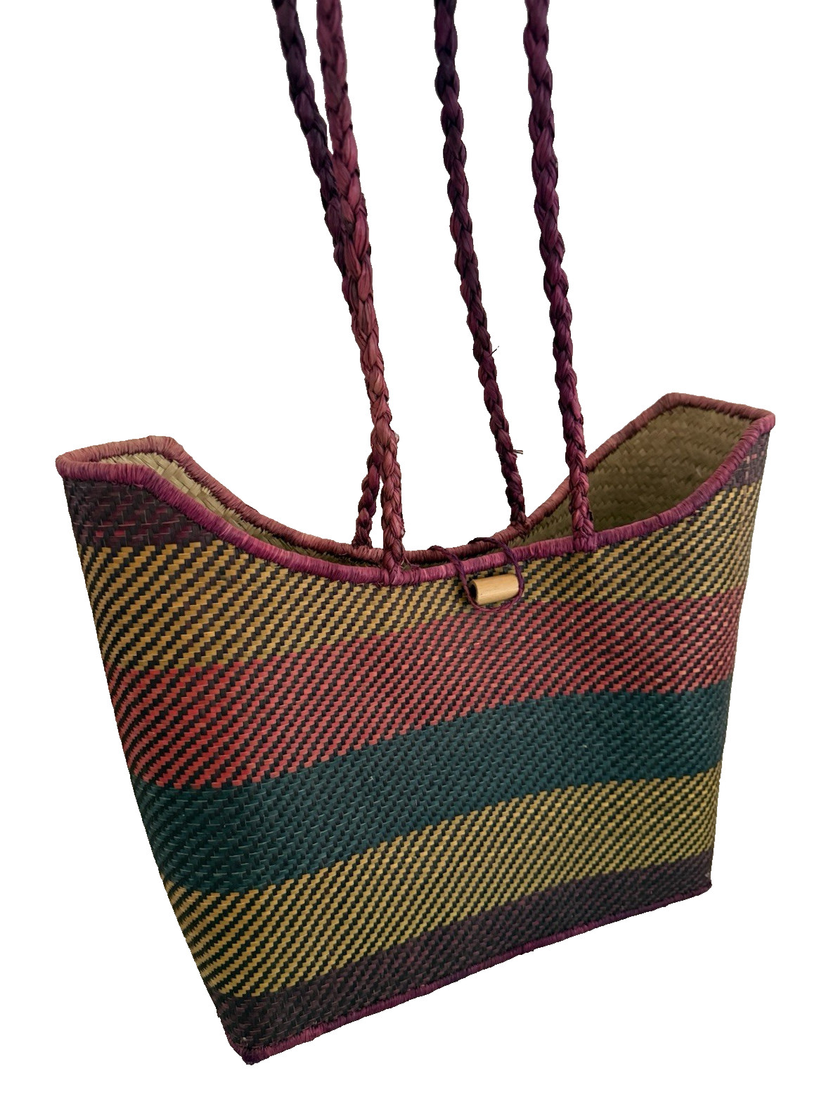 Handwoven Multicolor Stripe Straw Handbag Purse 11.5x11x5 Inches Summer Tote