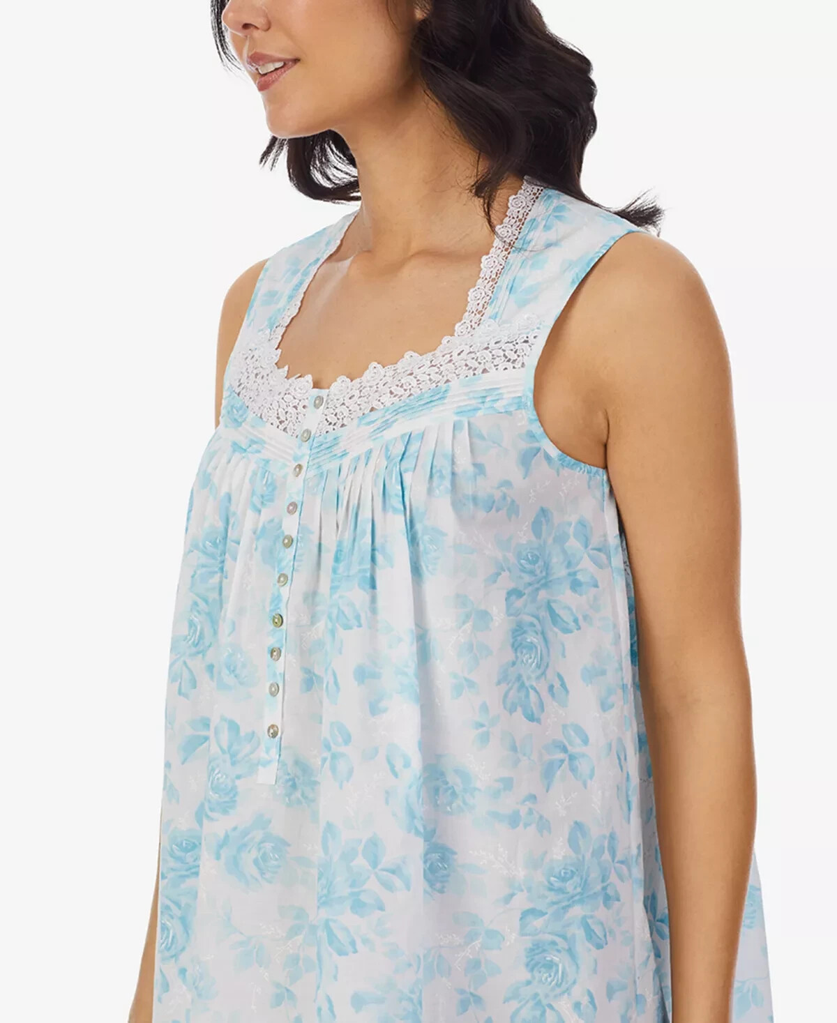 *SALE* Nwt $70 Eileen West White/Aqua 100% COTTON LAWN 36″ Nightgown Chemise XL