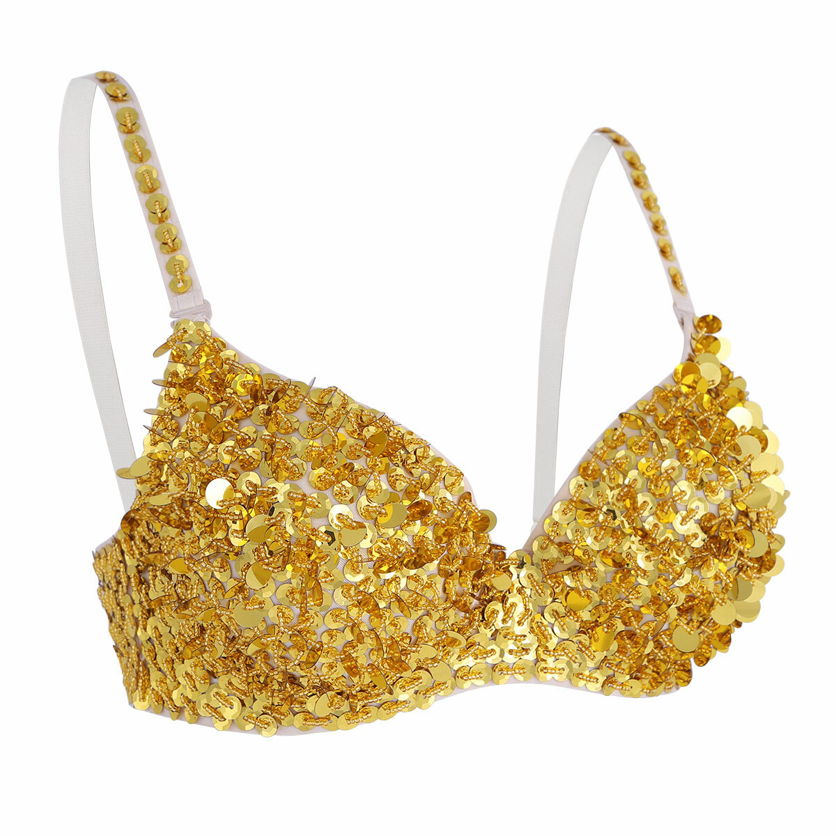 Womens Sequins Sparkle Bra Crop Top Belly Dance Costume Tops Rave Party Clubwear