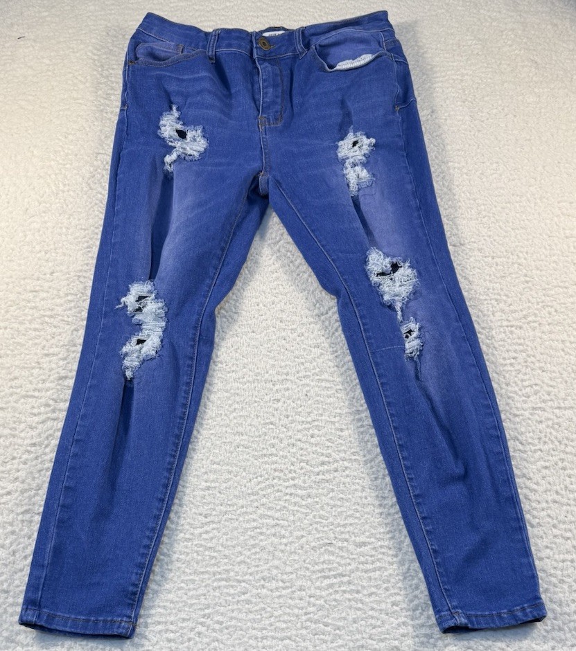 Blue Savvy Women’s Size 13/31 High Rise Bright Blue Distressed Skinny Jeans