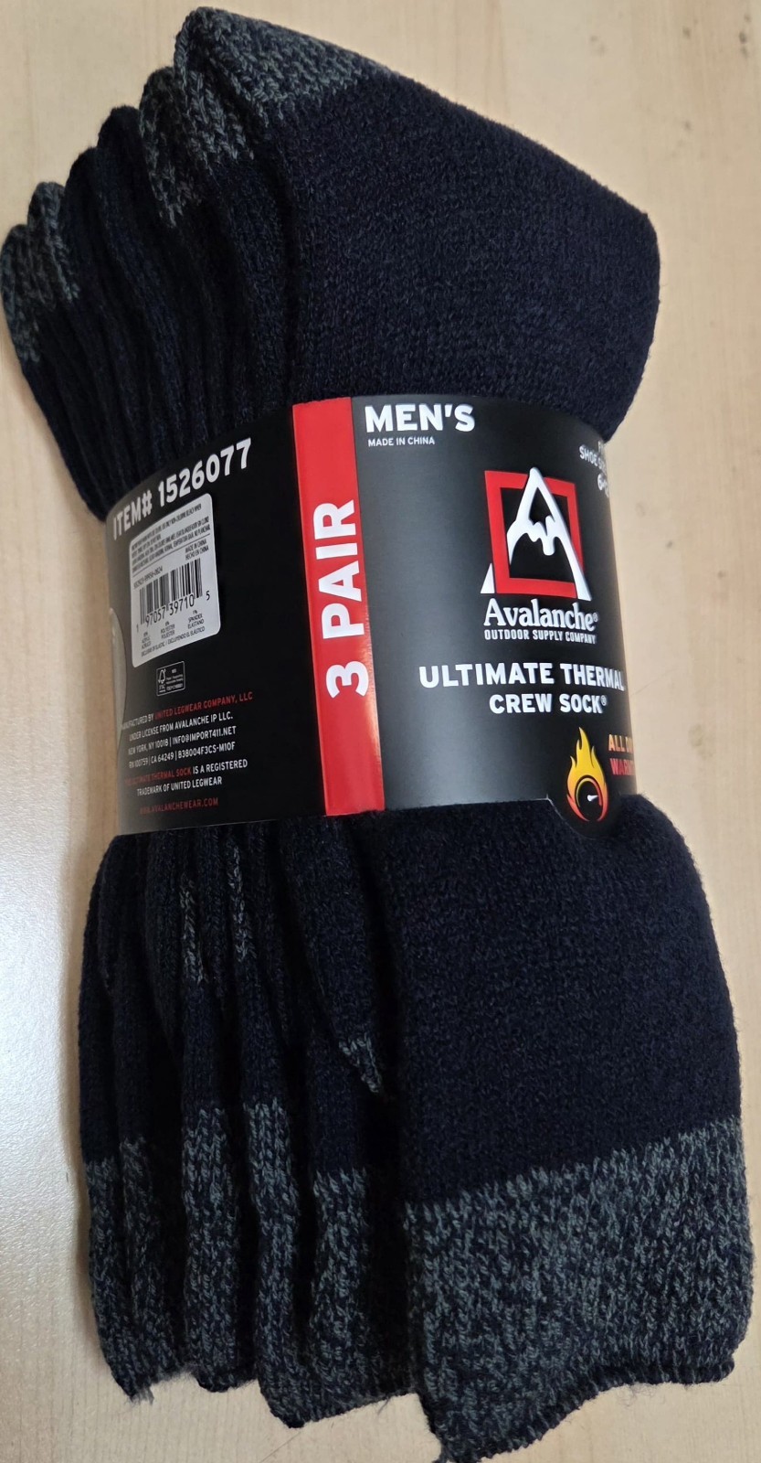 3 Pairs Avalanche Men’s Ultimate Thermal Crew Socks Navy Blue Size 6-12