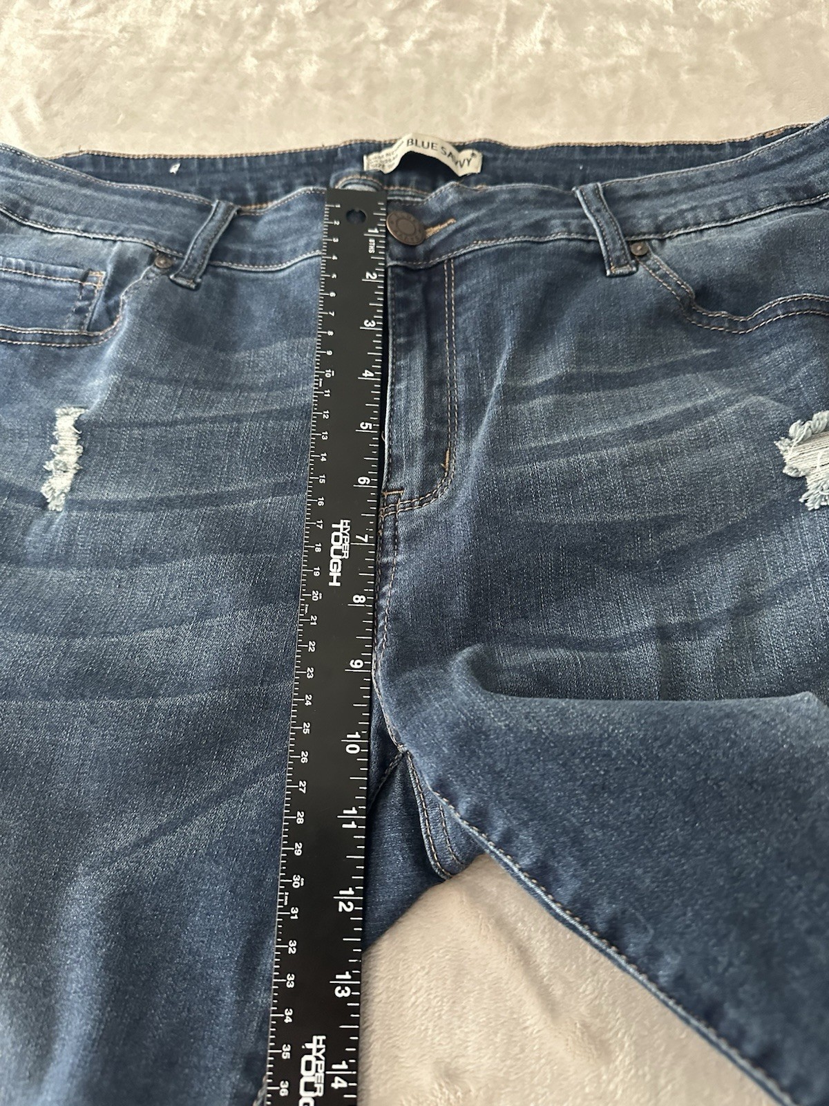 Blue Savvy Shorts Womens Size 18 Blue Bermuda Jean Distressed Stretch Denim