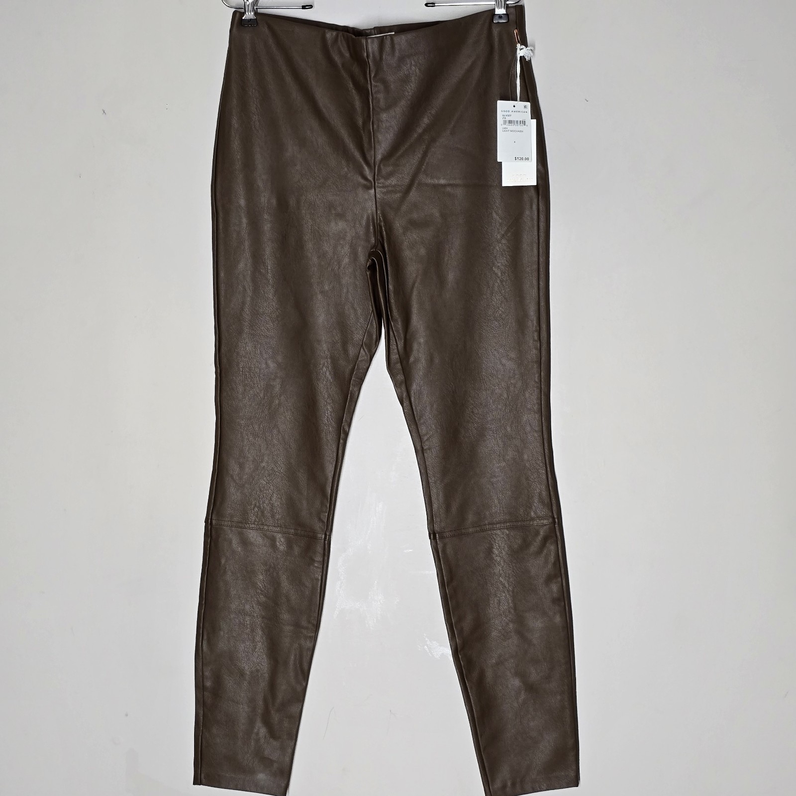Good American Faux Leather Leggings Mocha Brown High Rise Skinny Pants NWT 4