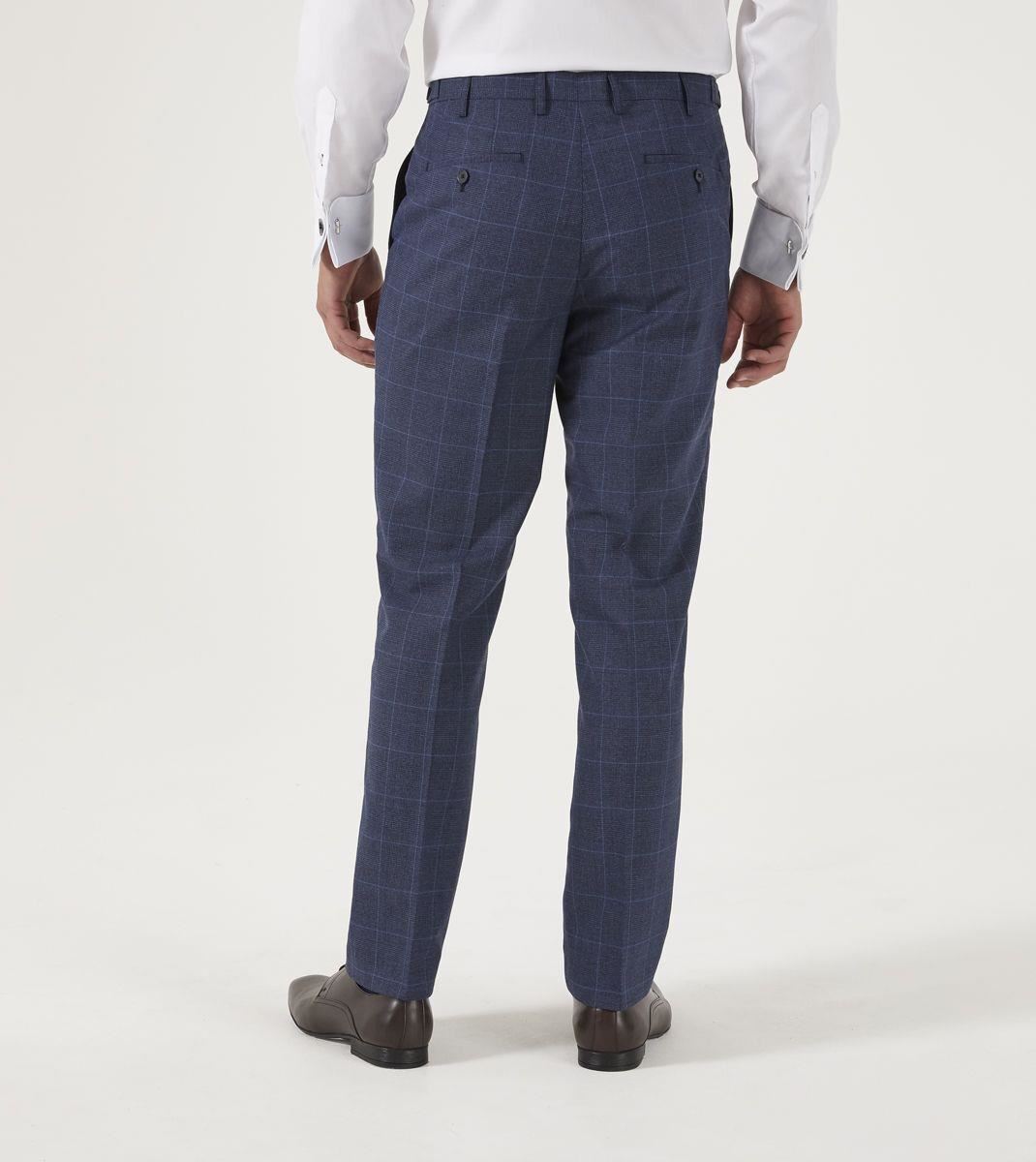 Skopes Men’s Check Pattern Suit Trouser Anello in Blue Waist 32 to 56