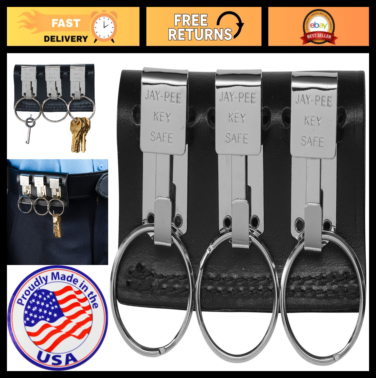 Metal Key Ring Holder for Leather Belt Loop, Slide-On Design, Fits 2.25″ Belts,
