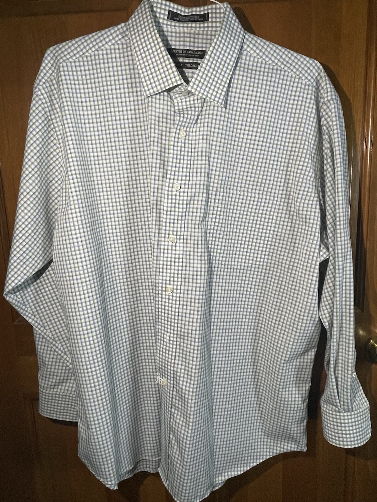 Forsyth of Canada Non-Iron Tailored Fit Check Dress Shirt 15.5 34/35 Cotton