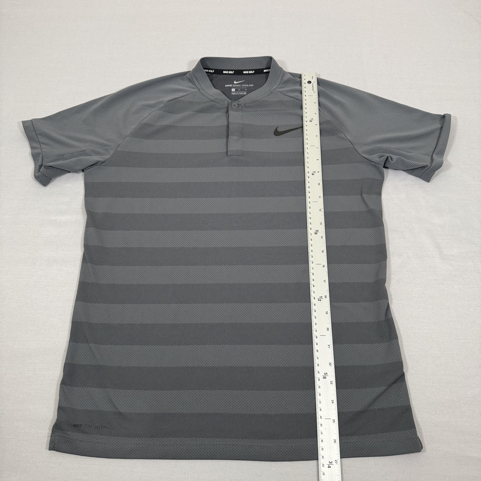 Nike Shirt Mens Medium Gray Zonal Cooling Blade Collar Golf Polo Stripe Mesh