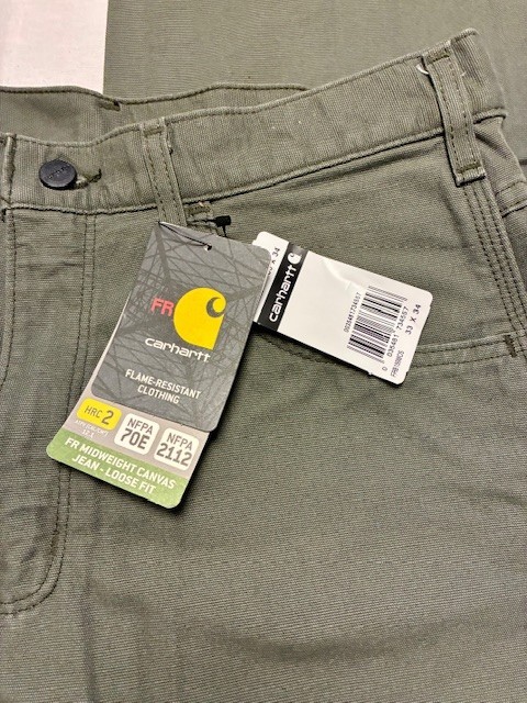 Carhartt FRB 159MOS CAT2 Loose Fit Olive Moss Green Canvas Work Pants Jean 33×34