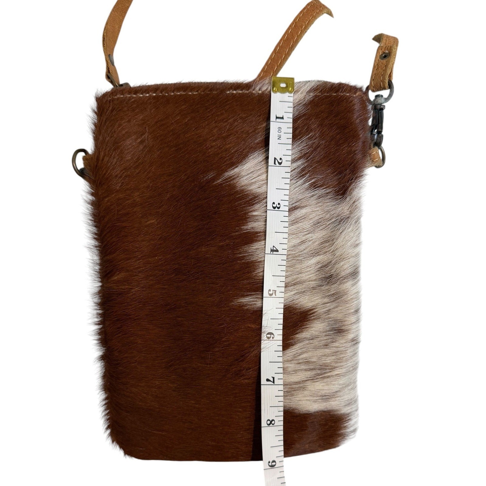 Myra Bag Brown White Cowhide Leather Crossbody Small Messenger Bag Western Boho