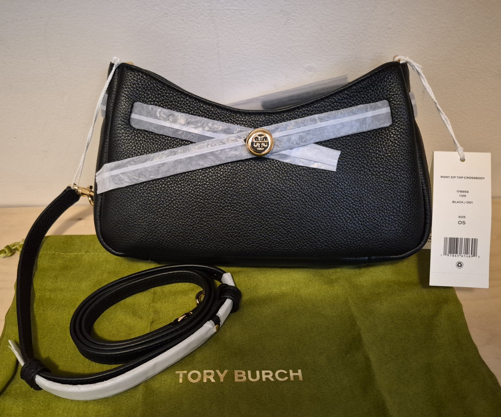 Tory Burch Romy Zip Top Crossbody. Black . Style# 179955