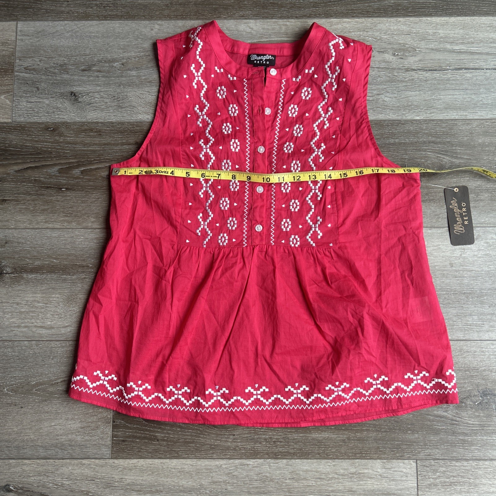 Wrangler Retro Top Sleeveless Women’s Large Pink Embroidered Tunic Tank Western
