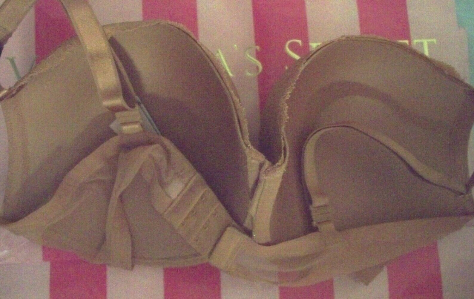 38D Carmel Gold SHINE Lace Mesh Extreme Lift Victorias Secret Plunge PU UW Bra