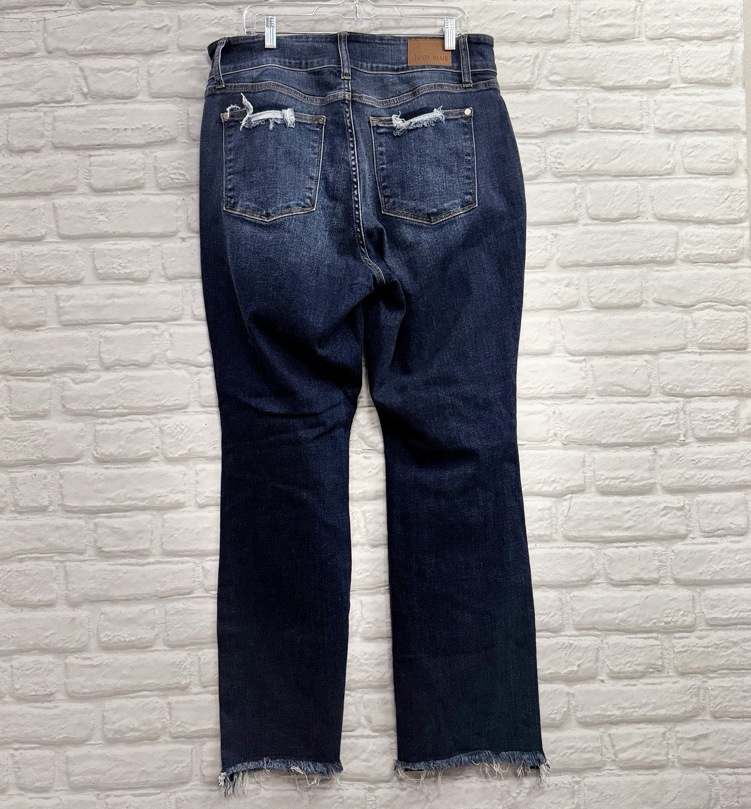 Judy Blue Jeans Womens 18W High Rise Dark Wash Bootcut Stretch Distressed Fringe
