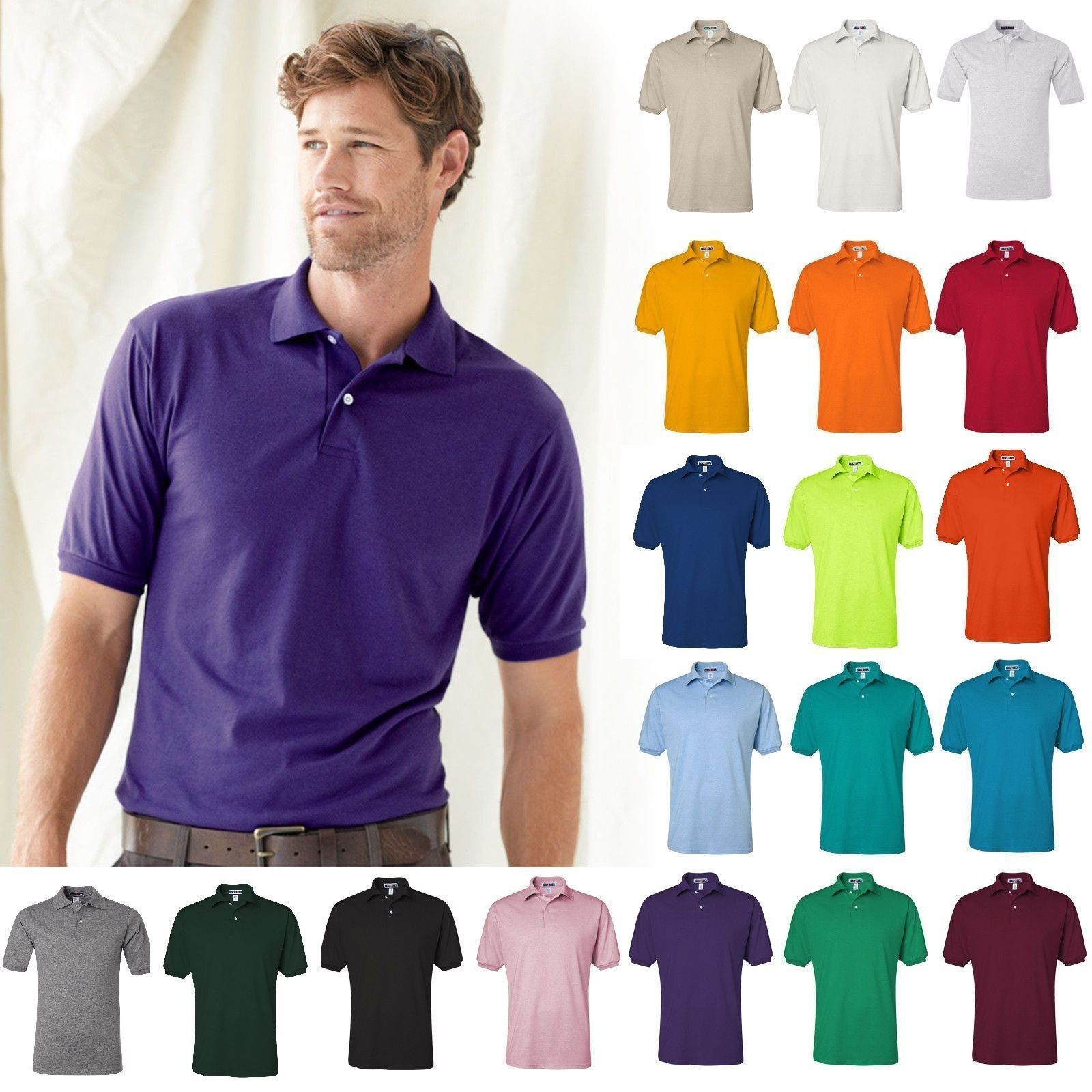JERZEES Mens Jersey Sport Polo Shirt 50/50 Sport Tee Shirt S-5XL