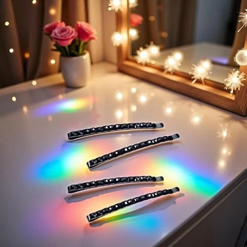 4Pcs Black Rhinestone Barrettes,Crystal Diamond Bobby Pin,Shiny Hair