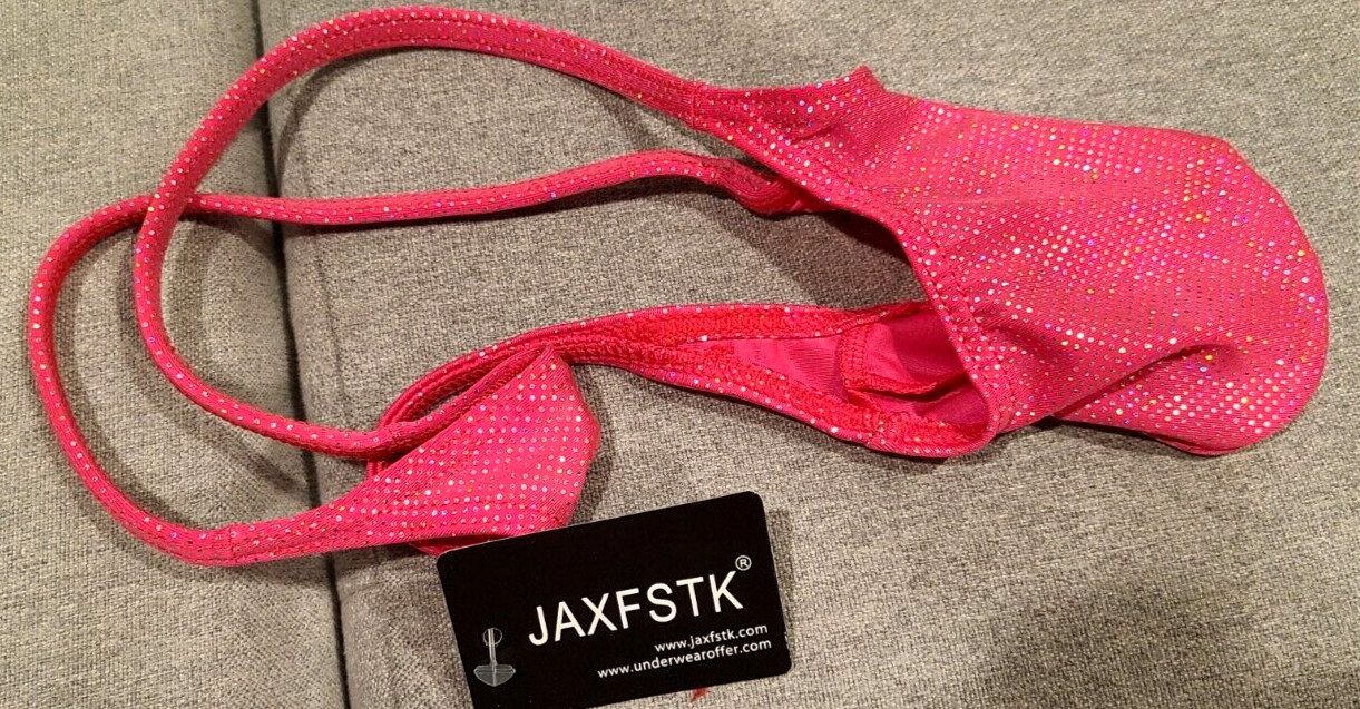 MENS WET LOOK SHINY PINK SPARKLE MICRO THONG-(M-28-34)