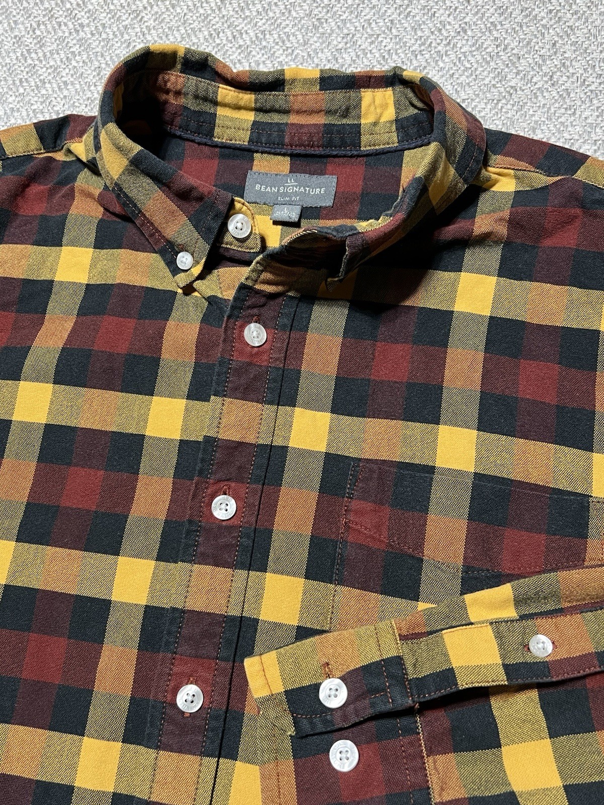 LL Bean Signature Men’s Large Slim Fit Plaid Cotton Button Down Shirt