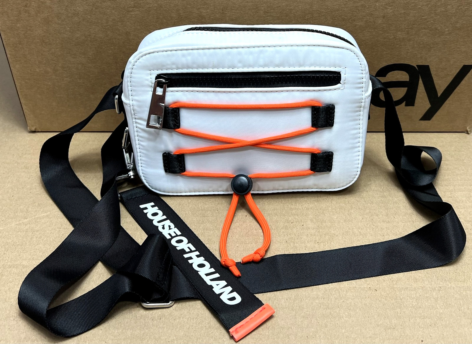 House Of Holland Crossbody Bag White Orange Womens Small Nylon Adjustable Strap