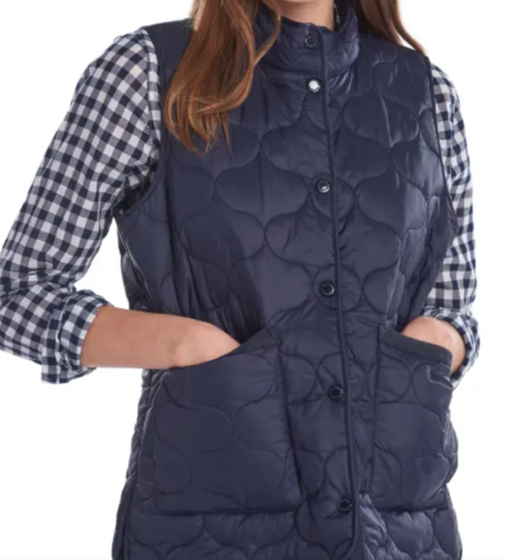 Navy ~ BARBOUR LOLA Gilet Quilted Vest w/ English Floral Lining MSRP$260