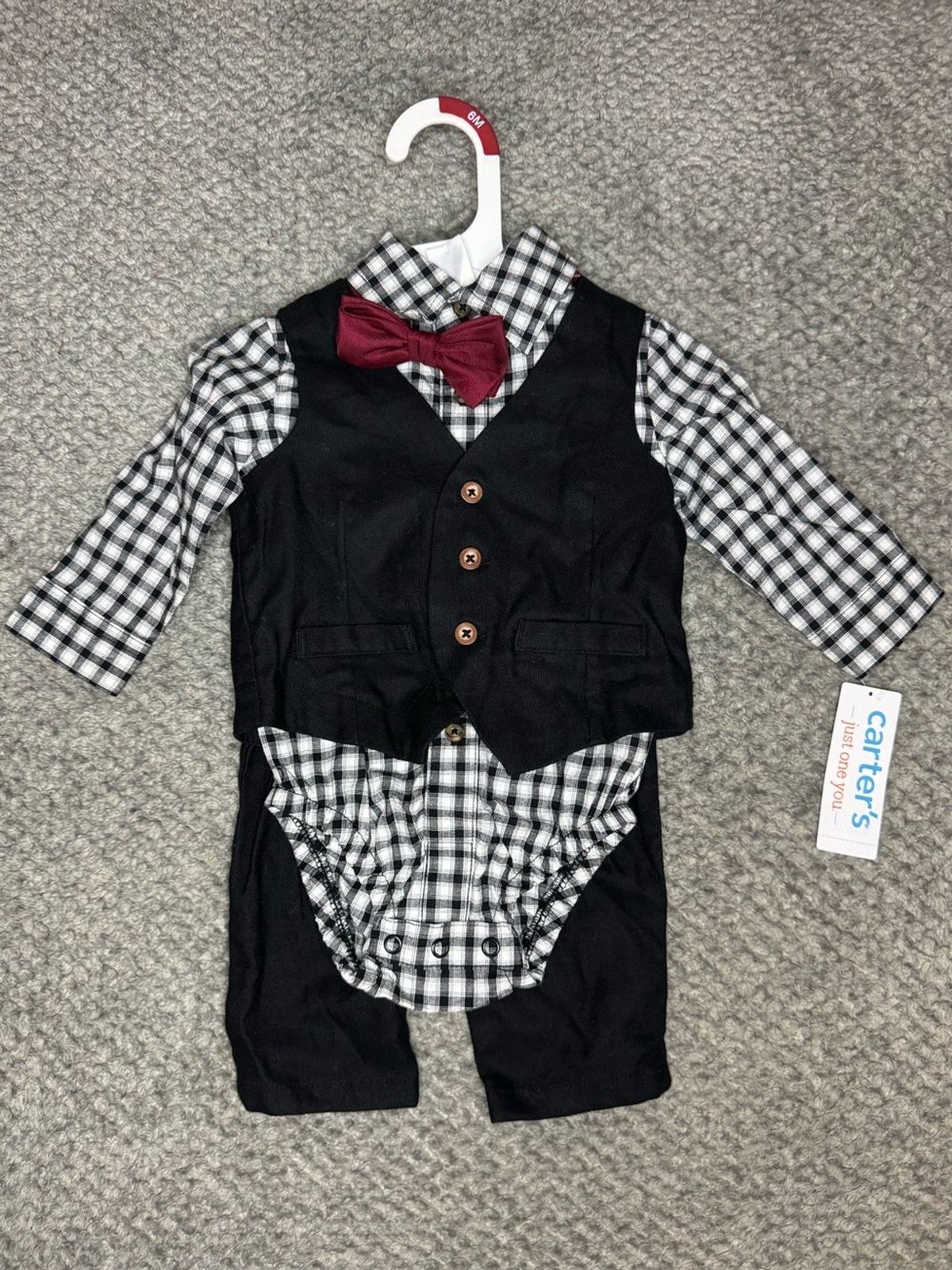Carter’s Baby Boy 4pc Outfit Set – Long Sleeve 1pc, Vest, Bow tie, & Pants 6M