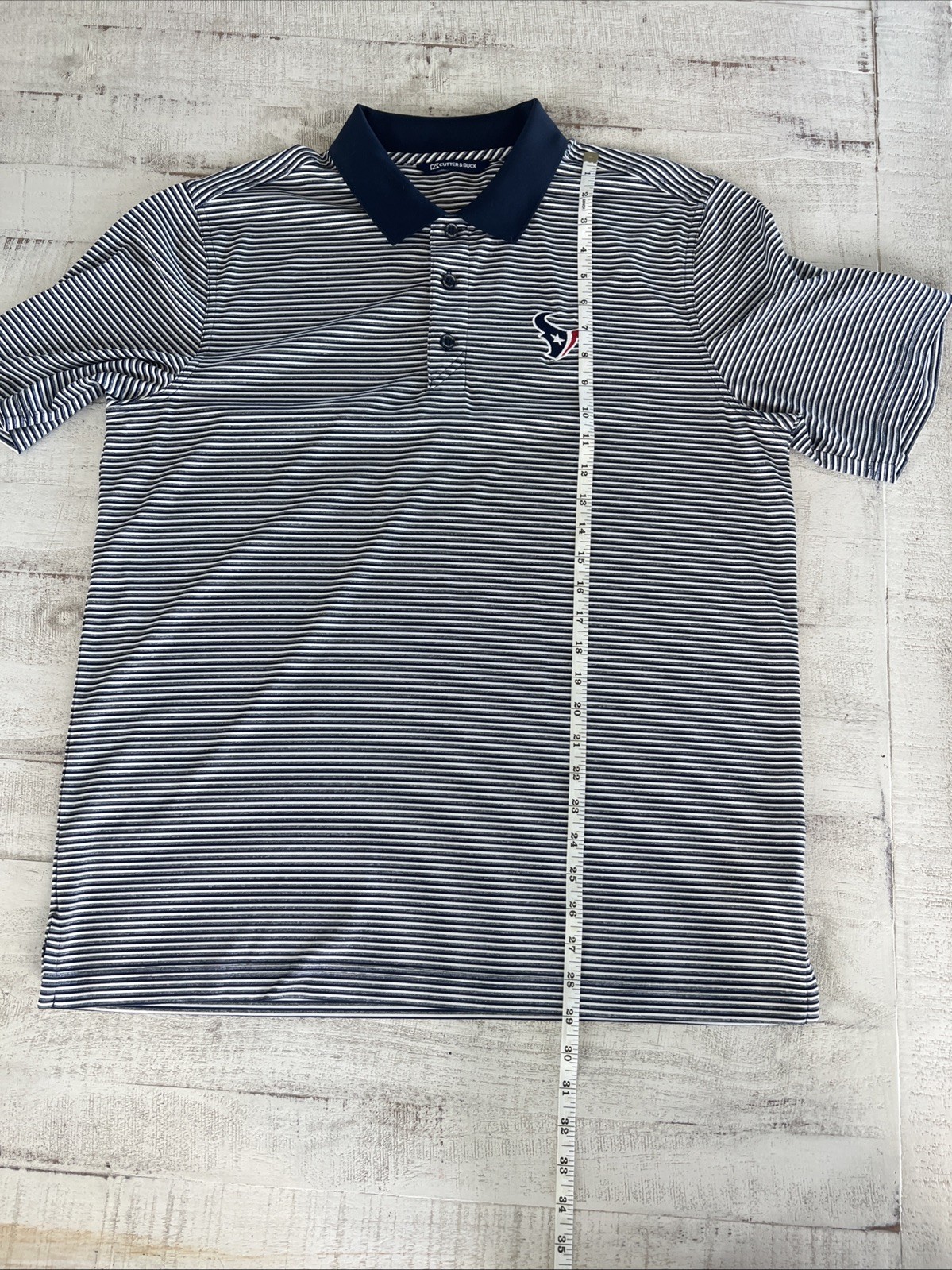 Cutter & Buck Houston Texans STM Navy And White Striped Polo Men’s Large
