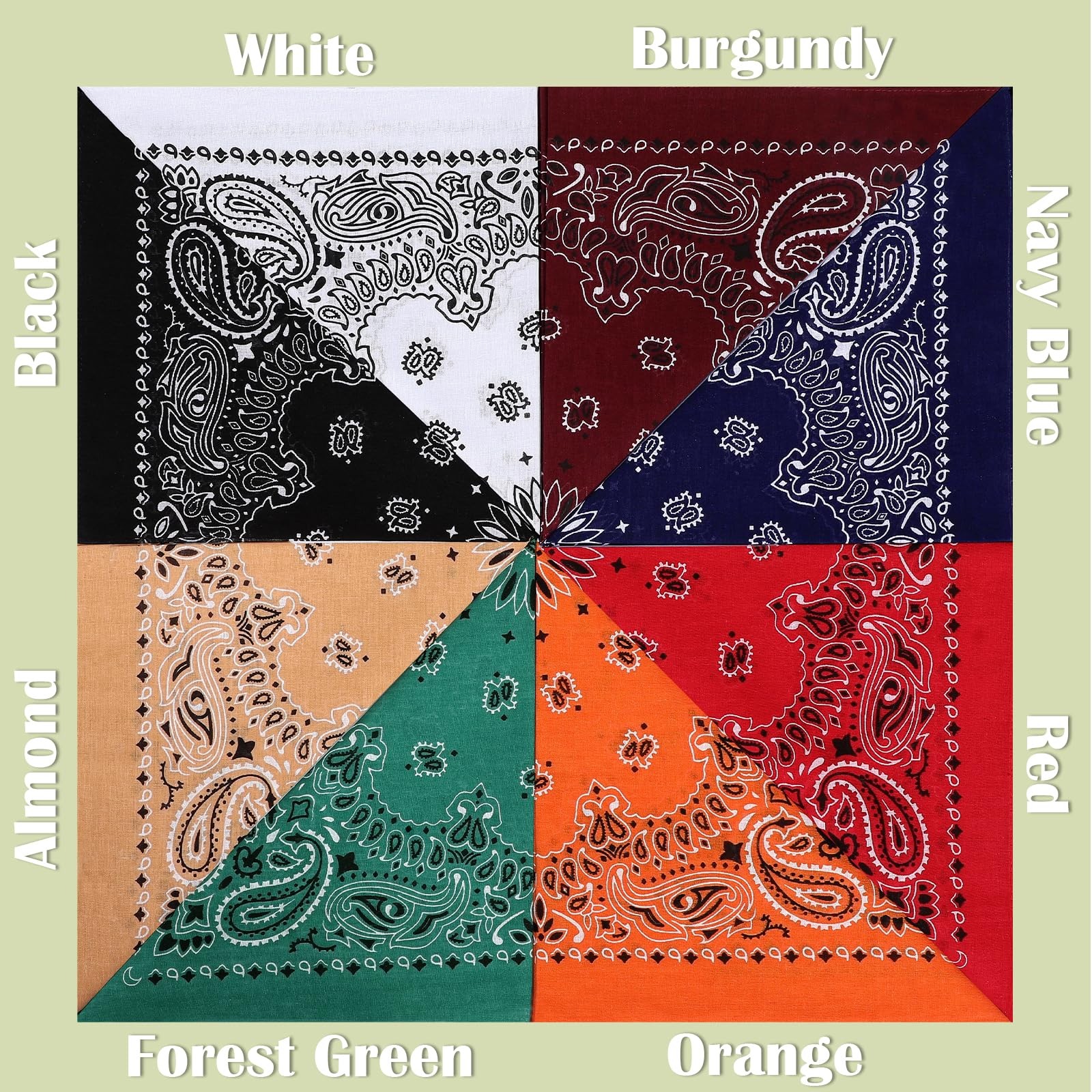 100% Soft Cotton Bandanas for Men and Women, 8 Pack Paisley Classic Colors