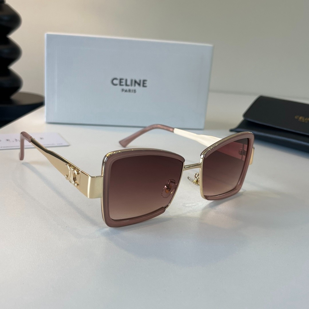 Celine Pink Frame Gradient Brown Lens Gold Triomphe Square Sunglasses