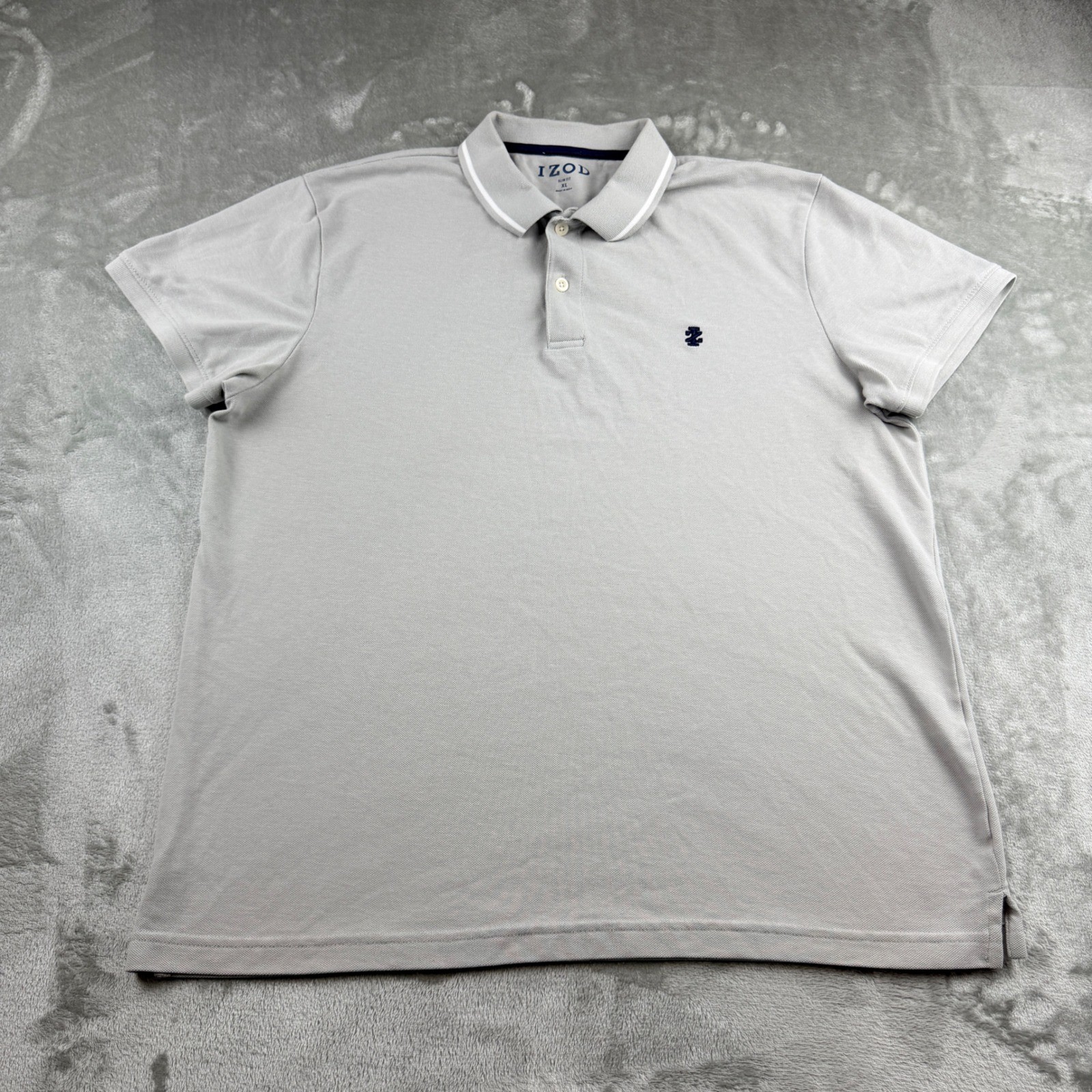 IZOD Men’s Slim Fit Polo Shirt Gray XL Short Sleeve Cotton Blend Tipped Collar