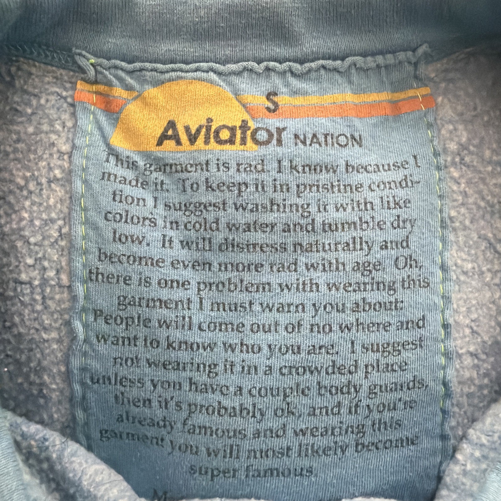 Aviator Nation miami crew sweatshirt ocean color SZ Small