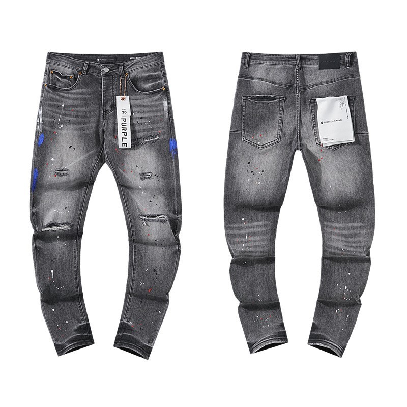 NEW purple Brand Skinny Slim Fit Charcoal Multicolor Paint Splatter Distressed