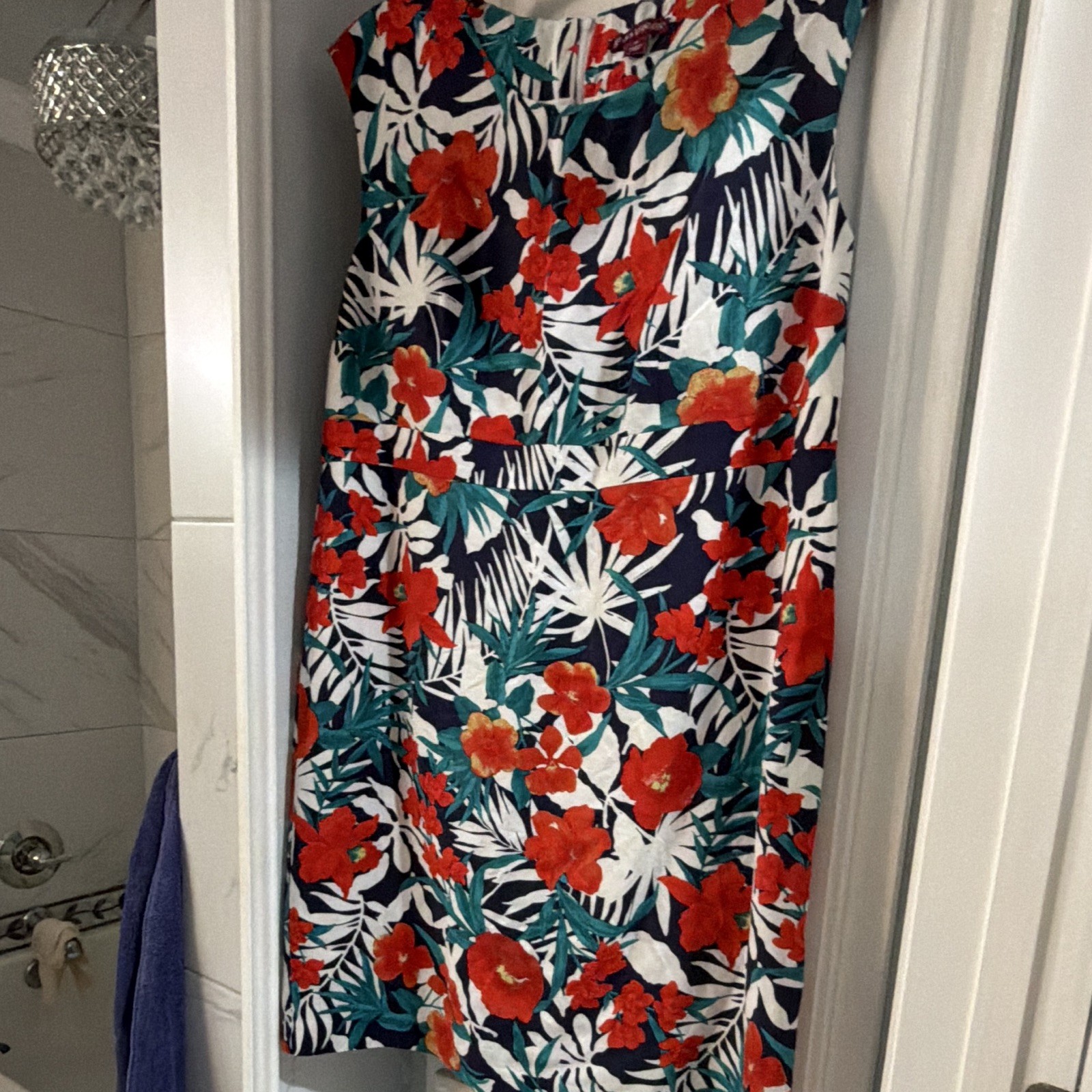Jessica London Plus 18 A-Line Knee Length Floral Linen Dress Multicolor