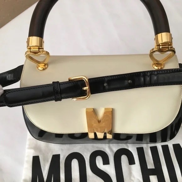 MOSCHINO Redwall Tricolor Polished Leather Bag Made in Italy