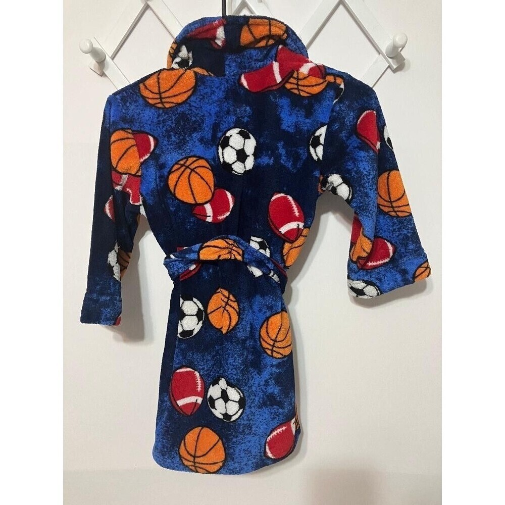 Cherokee Kids Blue Fleece Bath Robe Size S Basketball Football Soccer