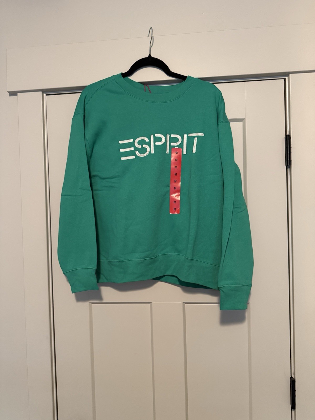 Esprit Kelly Green Logo Crewneck Pullover Sweatshirt Long Sleeve Cotton Fleece