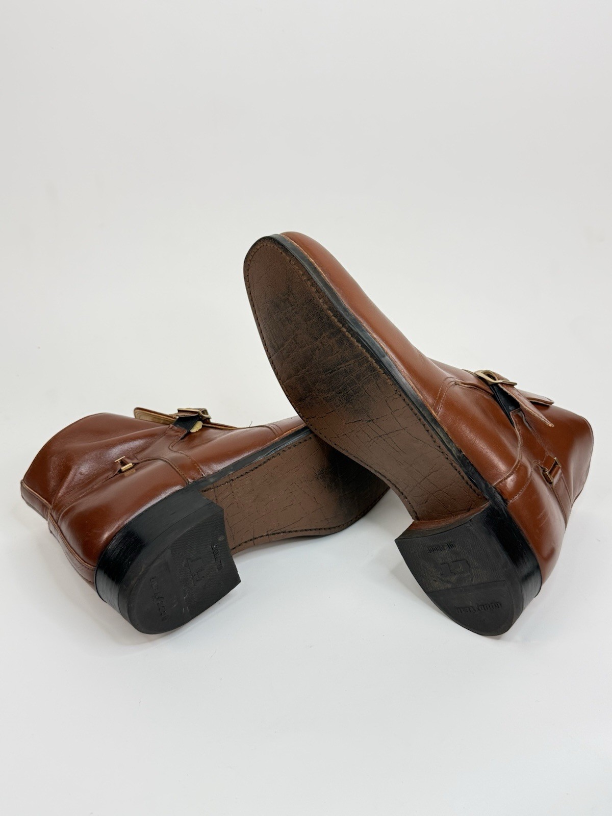 Vintage Bostonian Iron Age Steel Toe Boots Mens Size 11 Brown Leather Monk Strap