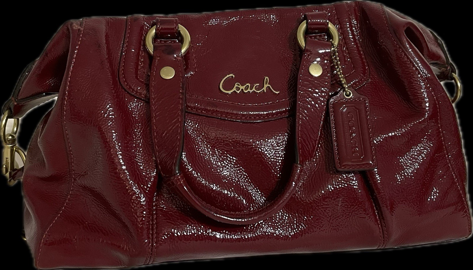 Coach Ashley Burgundy Patent Satchel Top Handle Bag w/ Detachable Strap & Wallet