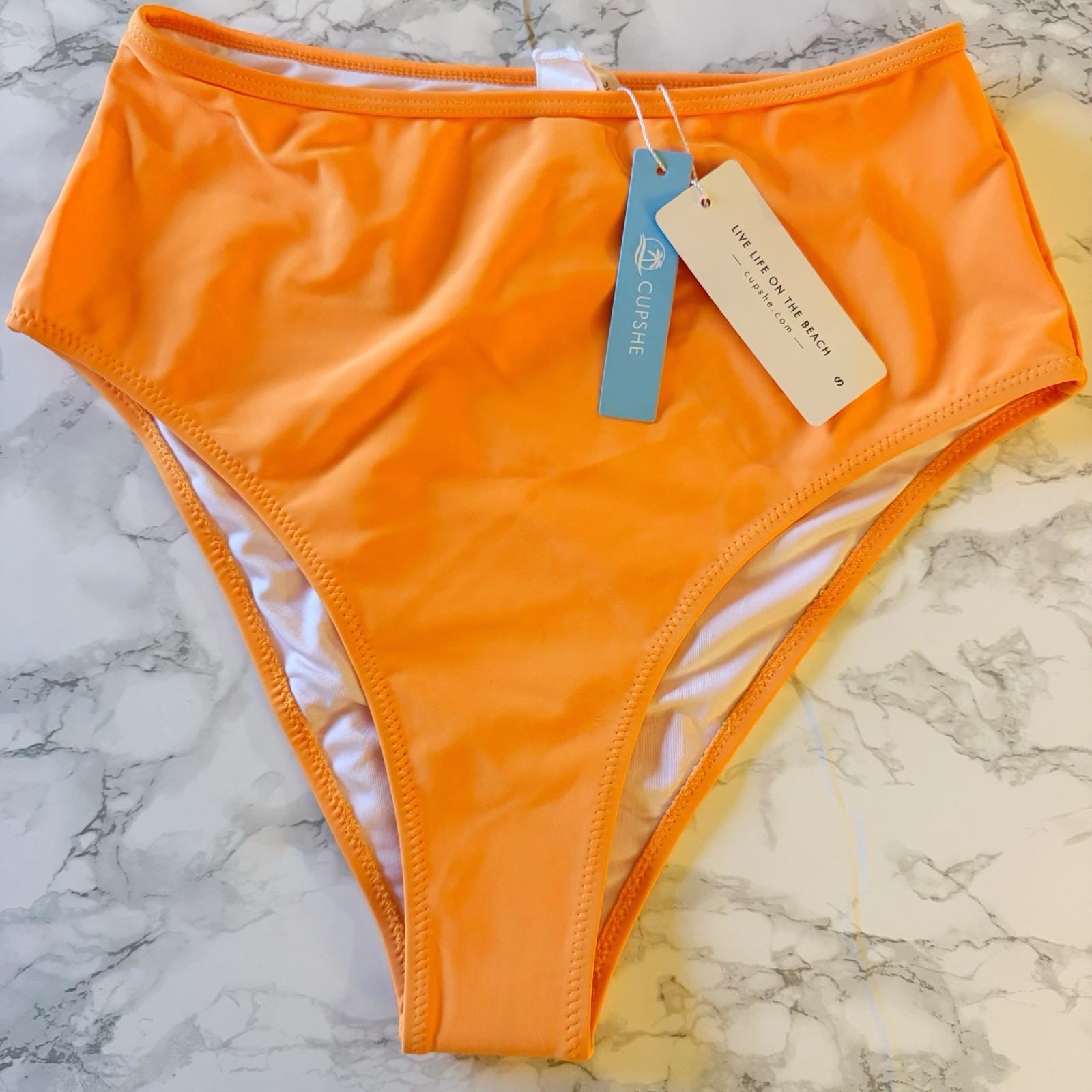 Cupshe Women High Waist Swim Bikini Bottoms Size S Orange NWT