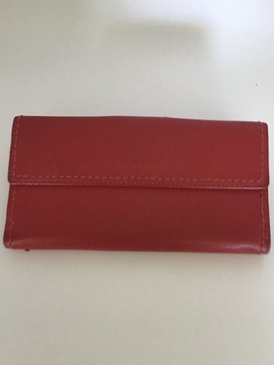 Coach Legacy Leather Turnlock Checkbook Wallet Red Long Bifold Wallet