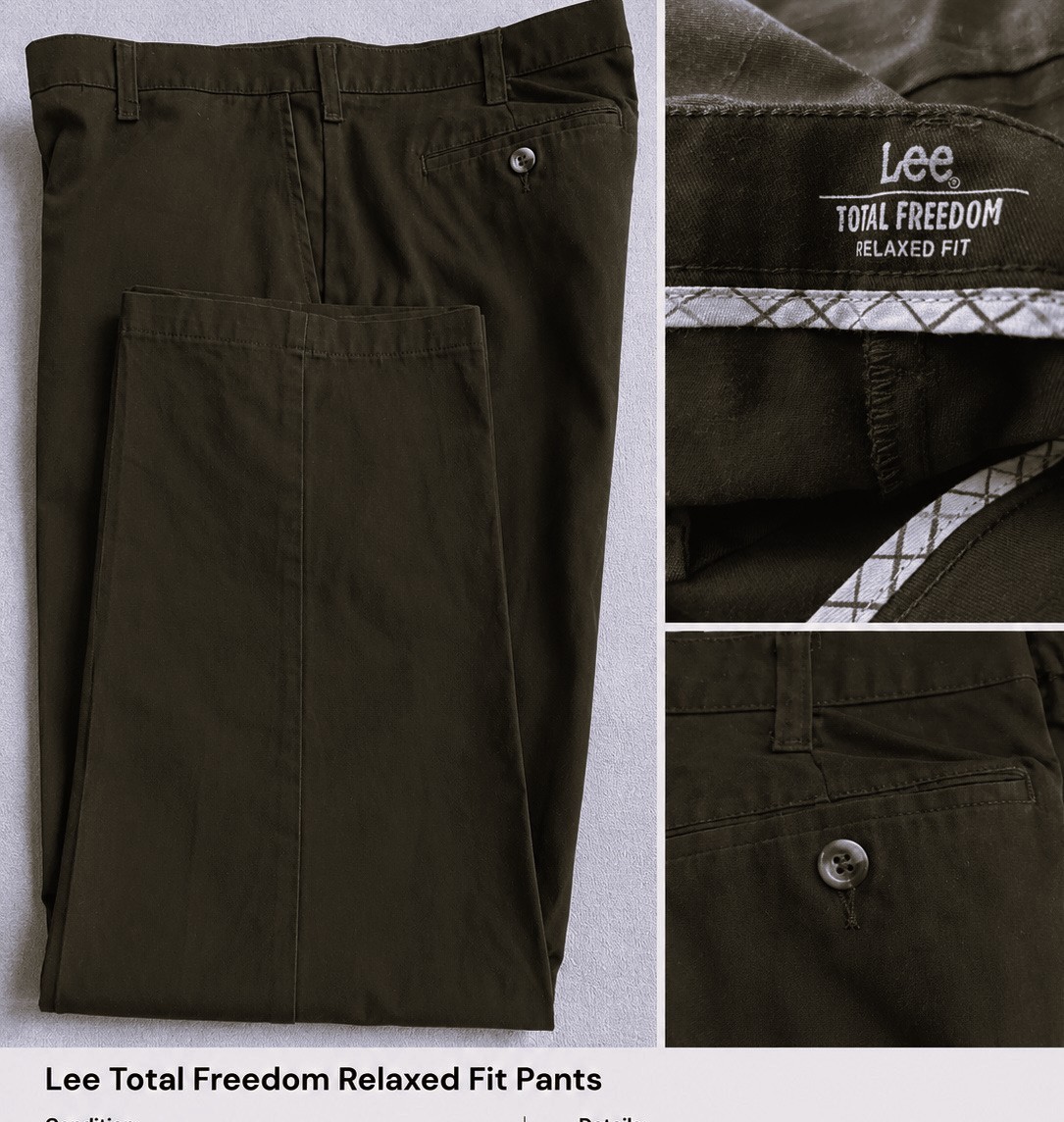 Lee Men’s Total Freedom Relaxed Fit Black Stretch Slash Pocket Pants Size 40×32