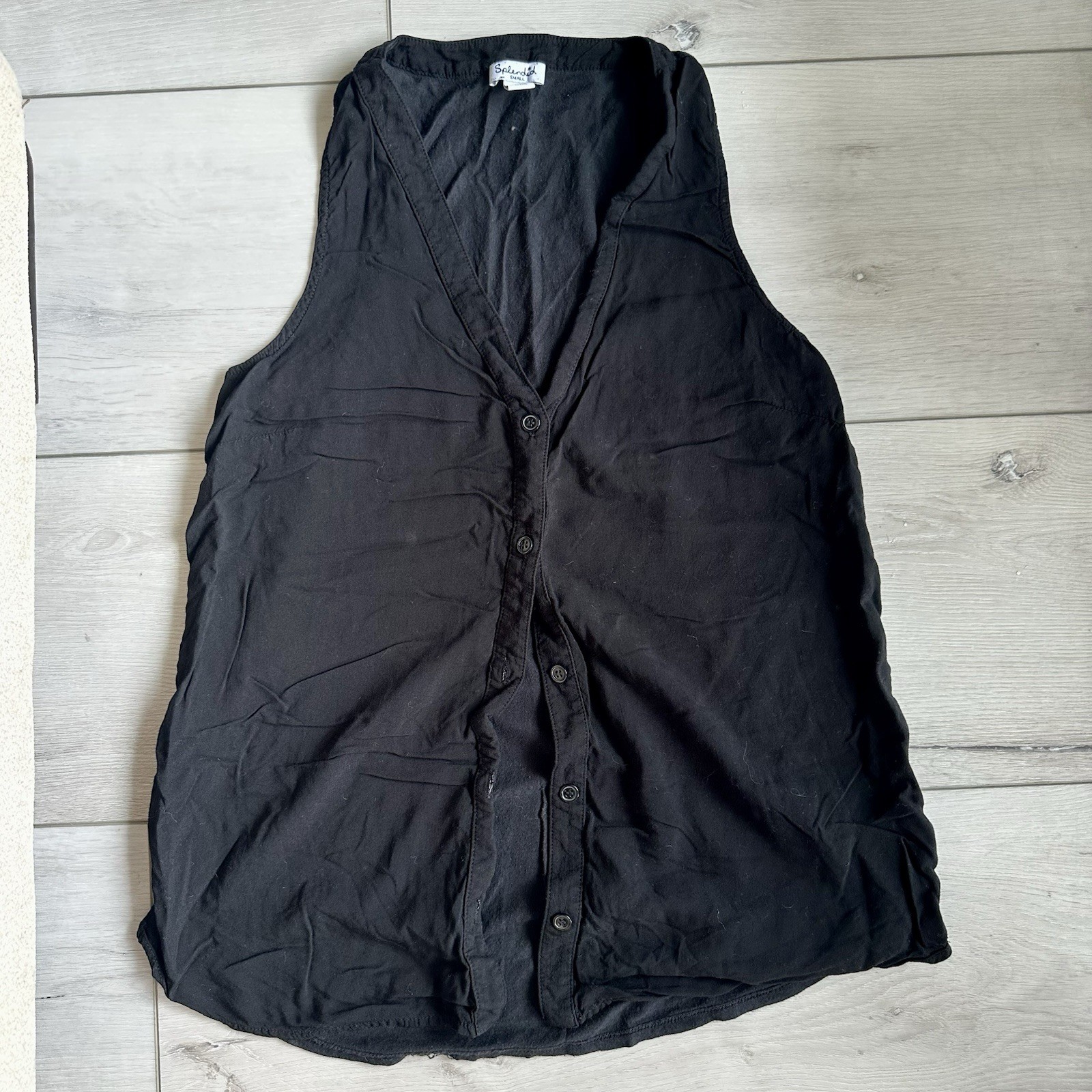 Splendid Black Sleeveless Button Front Blouse Tank Top Size Small Rayon Modal