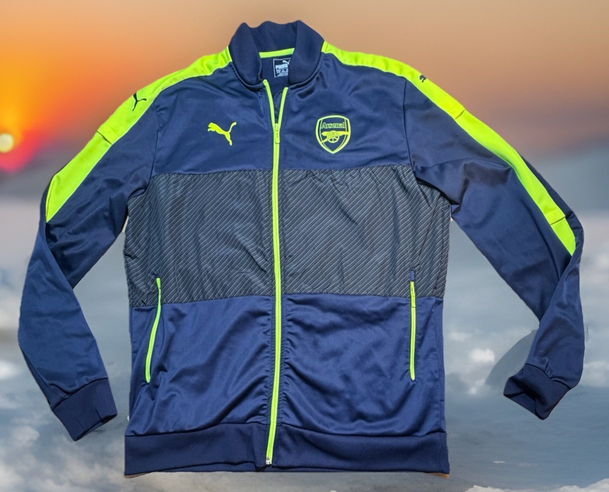 Puma Arsenal F.C. Track Jacket Mens XL Blue Neon Yellow Premier League 2016-17