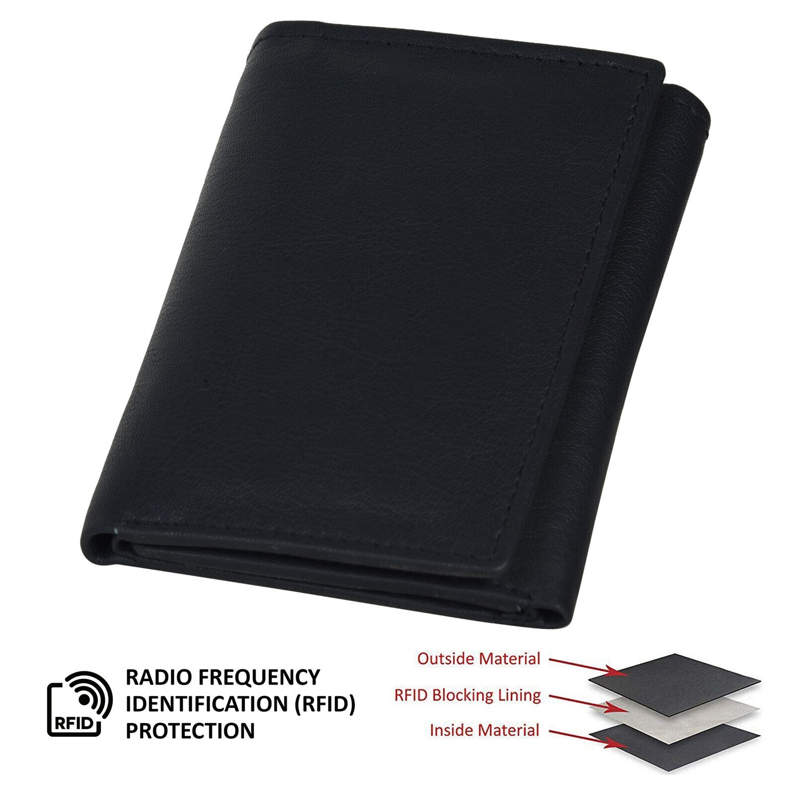 MARSHAL Genuine Leather Men RFID Credit Card slots Trifold Wallet, Black