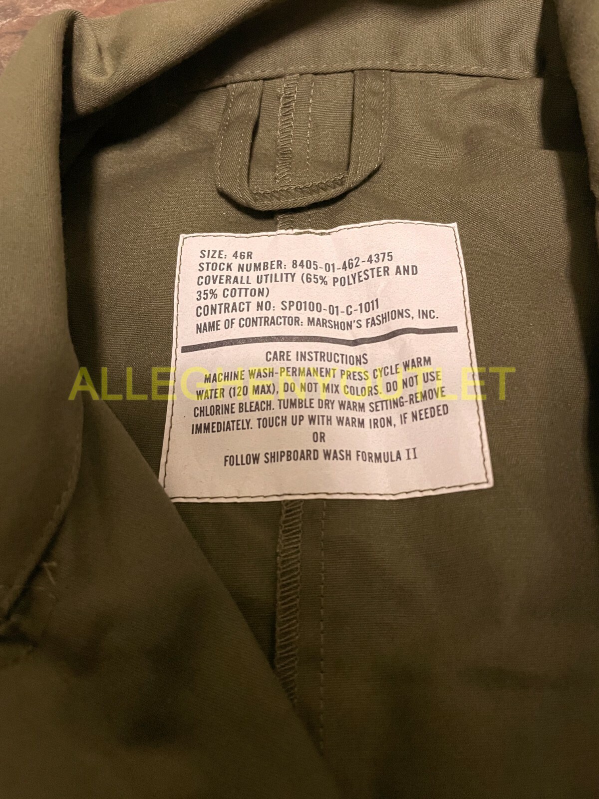 US Army USGI Military UTILITY Coveralls OD Green ZIPPER CLOSURE 36R,42L, 48L NEW