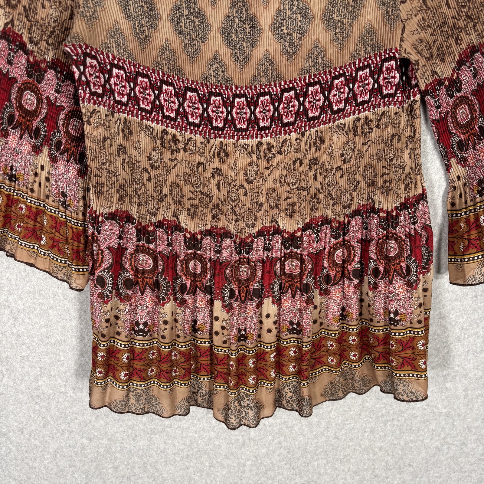 VIntage 90s Fairy Grunge Crinkle Top Large Paisley Embellished Texture Cord Boho