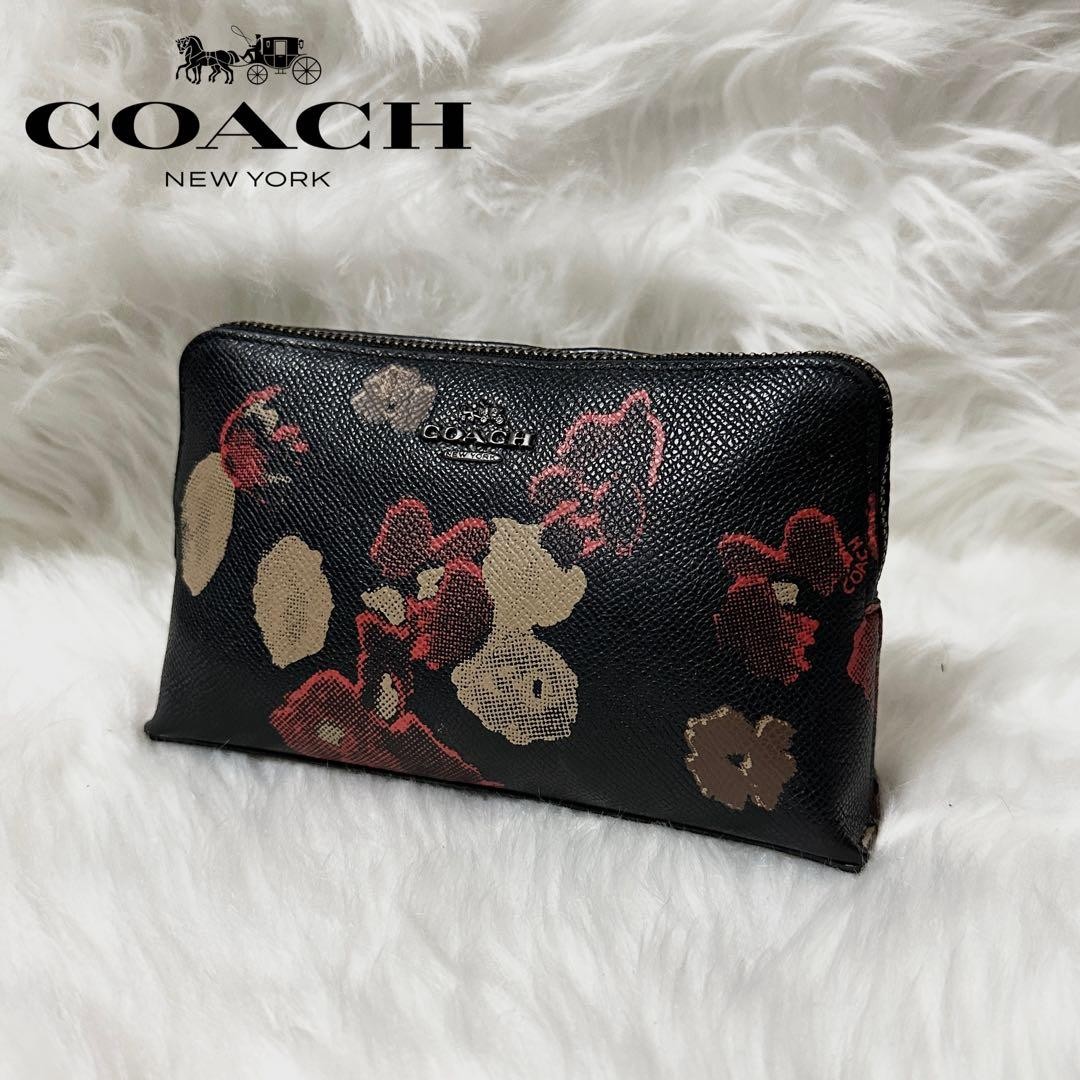COACH Leather Pouch Multi case Allover Pattern Logo Black